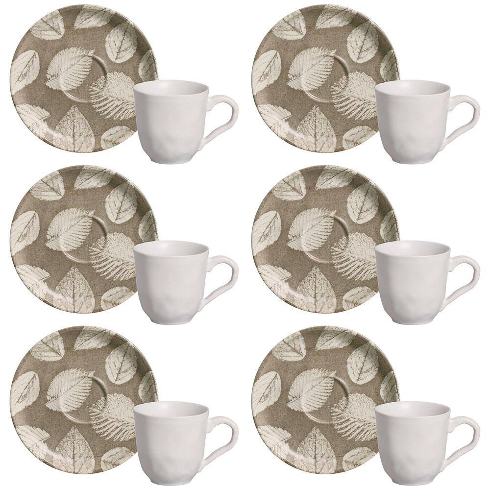 Conjunto com 6 Xícaras e Pires para Café Porto Brasil Bio Seiva em Stoneware Cinza - 120 ml