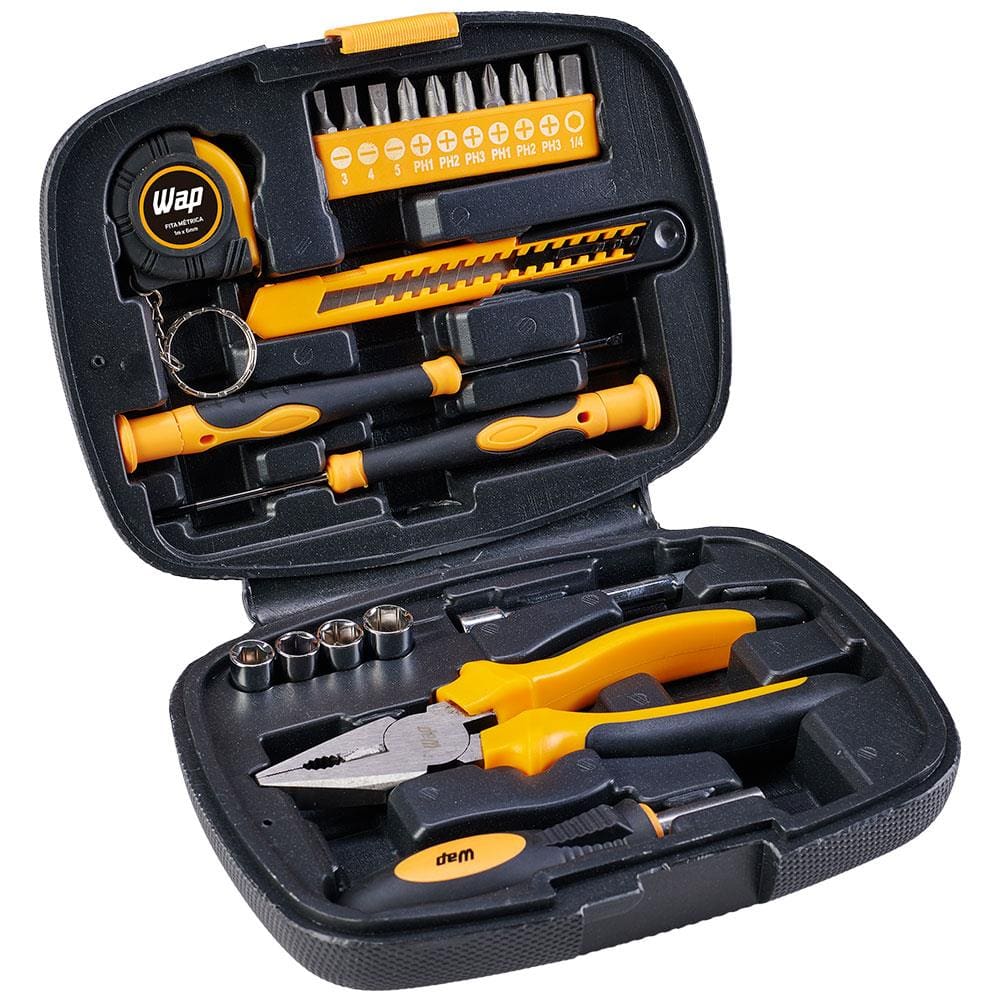 Kit de Ferramentas WAP MKF21 com Trena, Chaves, Estilete, Alicate, Maleta – 21 Peças