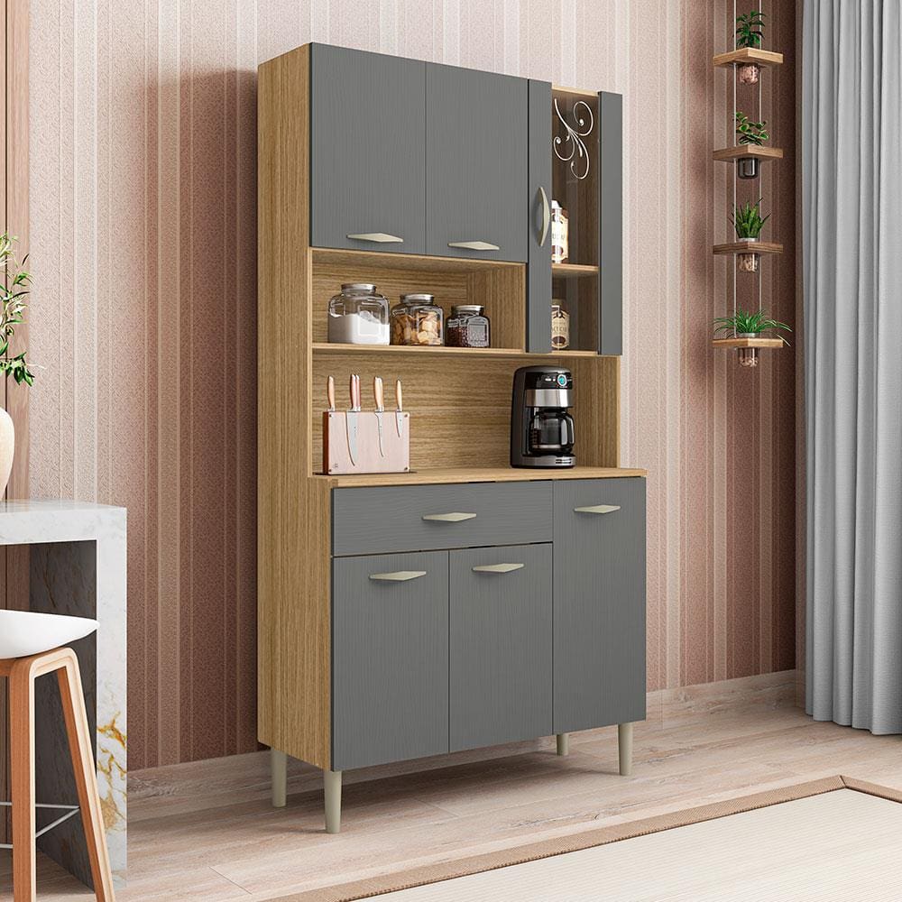 Cozinha Compacta Kits Paraná Golden com 6 Portas, 1 Gaveta e 1 Prateleira - 91cm de largura - Freijó/Patina