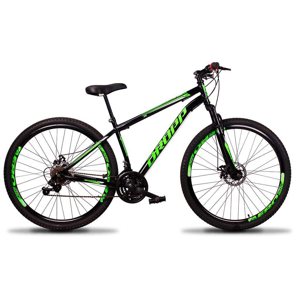 Bicicleta Aro 29 Dropp Sport 21 Marchas, Suspensão Dianteira e Freio a Disco - Preto/Verde