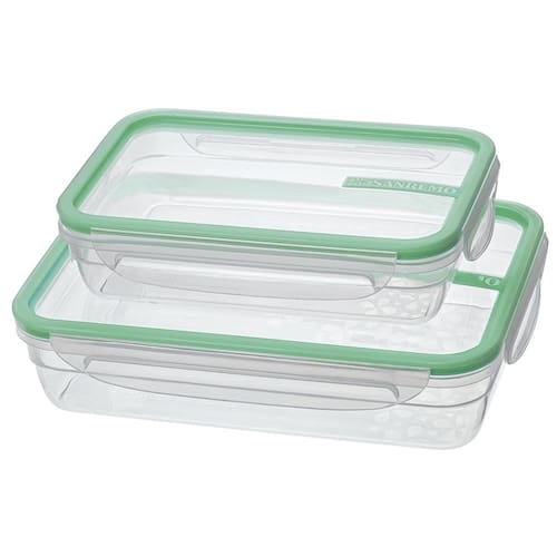 Conjunto de Potes Retangulares 2 Peças Sanremo Freshy em Polipropileno – Transparente/Verde