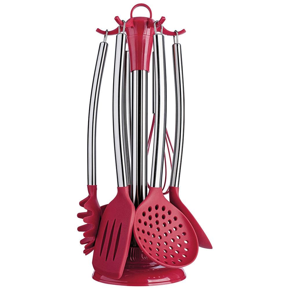 Conjunto de Utensílios de Cozinha Euro em Silicone com 7 Peças - Vermelho