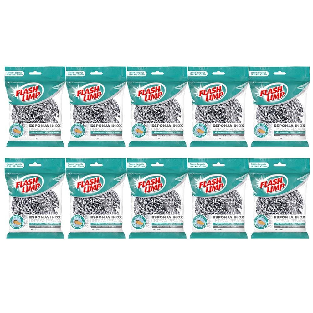 Esponja para Limpeza Pesada Flashlimp em Inox - 10 Unidades