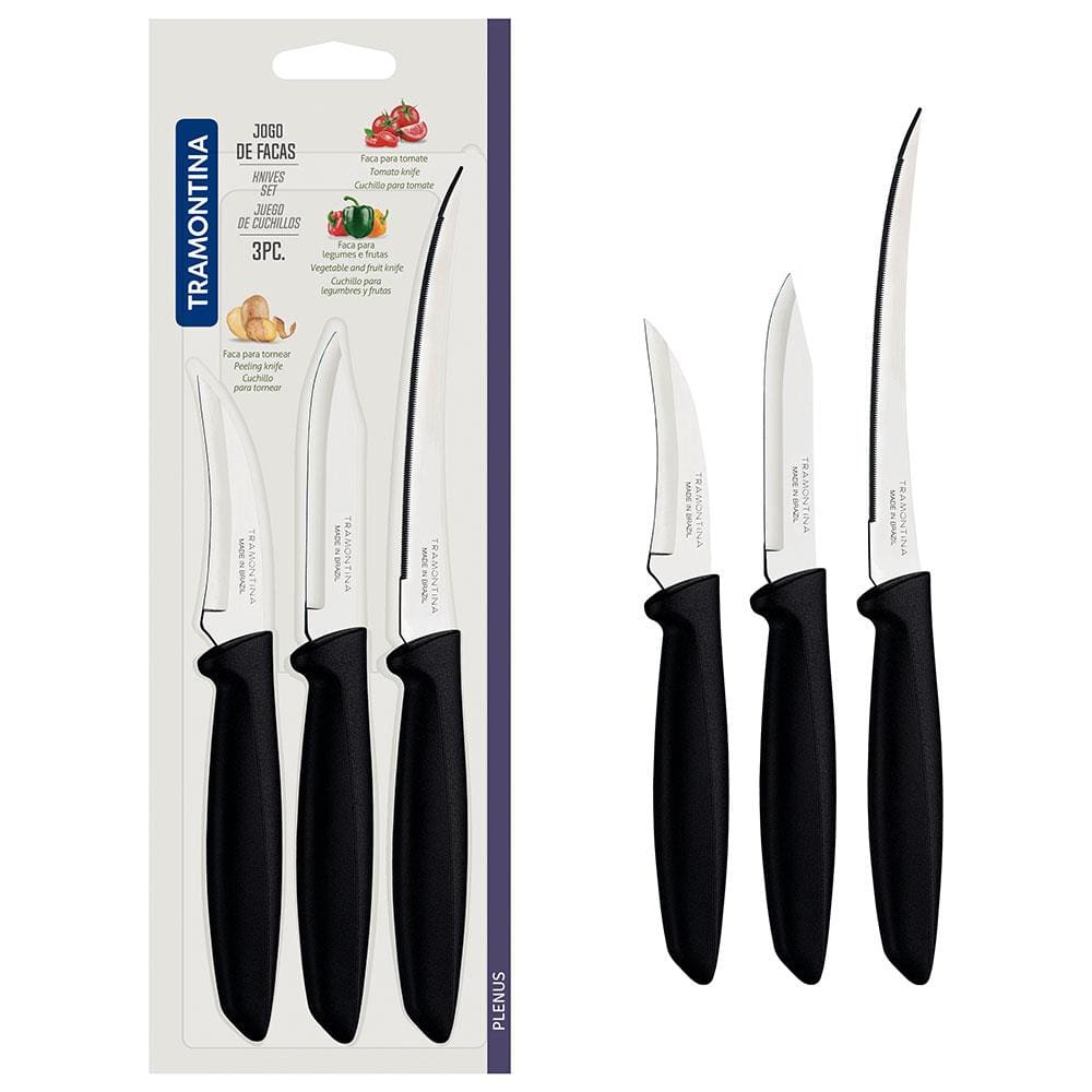 Conjunto de Facas Tramontina Plenus em Aço Inox e Polipropileno - Preto - 3 Peças