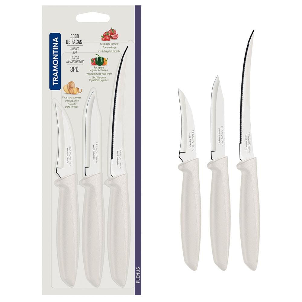 Conjunto de Facas Tramontina Plenus em Aço Inox e Polipropileno - Off-White - 3 Peças