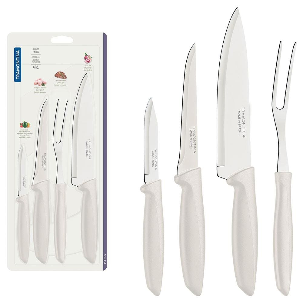 Conjunto de Facas Tramontina Plenus em Aço Inox e Polipropileno - Off-White - 4 Peças