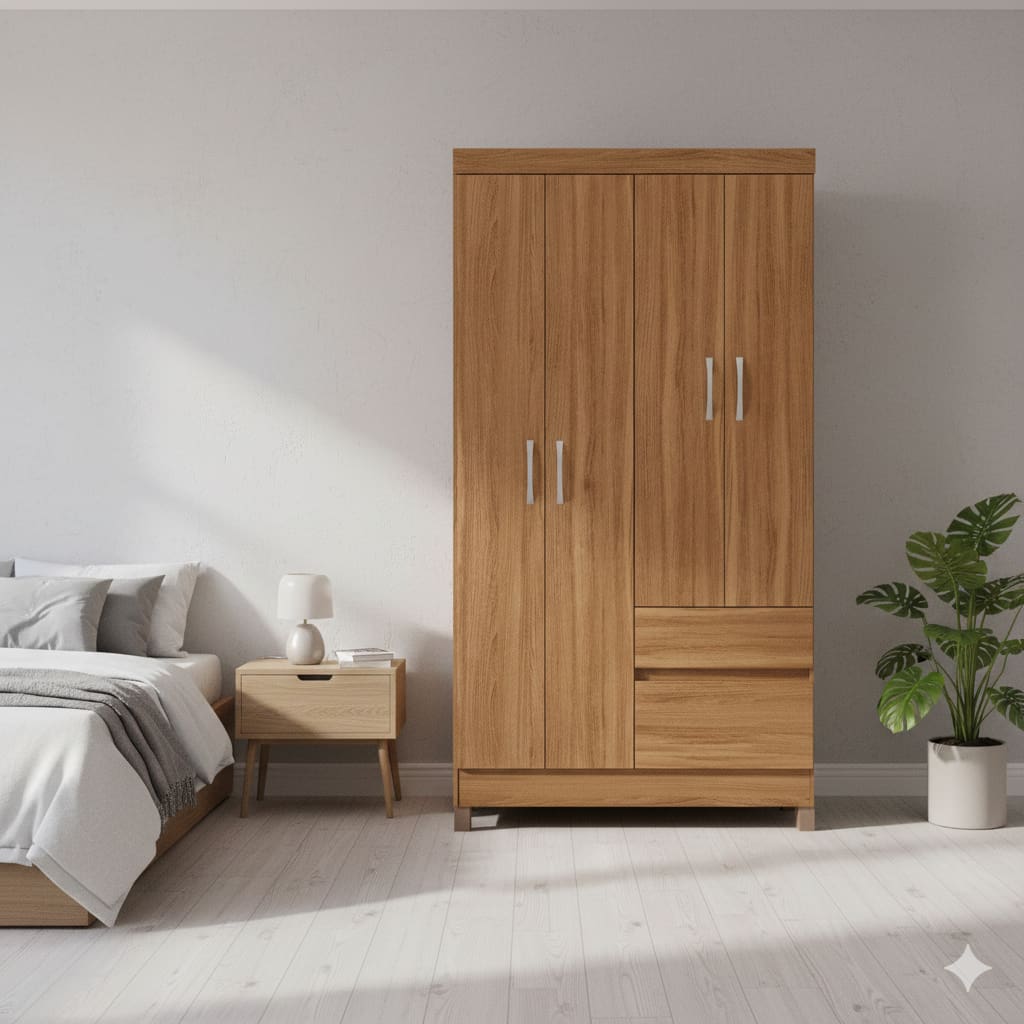 Guarda-Roupa Solteiro Demóbile Lótus 4 Portas de Bater 2 Gavetas Externas MDP - 100cm de Largura