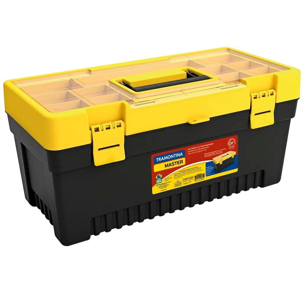 Caixa Plástica para Ferramentas Tramontina 20” com Tampa Organizadora – Amarela/Preta