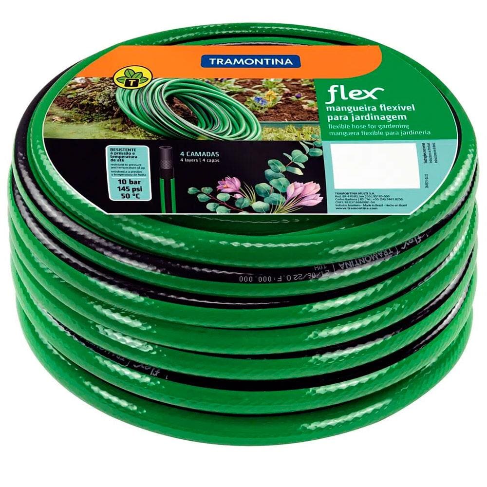 Mangueira Flex para Jardim Tramontina PVC 4 Camadas com 20 Metros – Verde/Preta