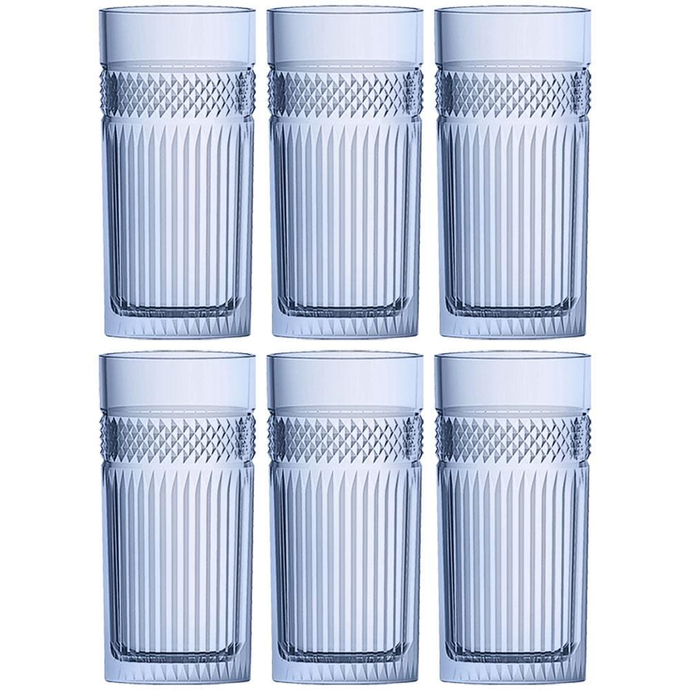 Conjunto de Copos Altos L'Hermitage em Vidro Azul 360 ml - 6 Peças
