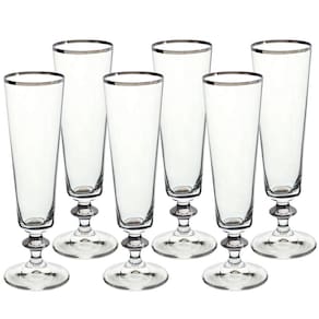 Conjunto de Taças para Champanhe Bohemia Bella Decorada 205 ml em Cristal Ecológico Platinum Rim – 6 Peças