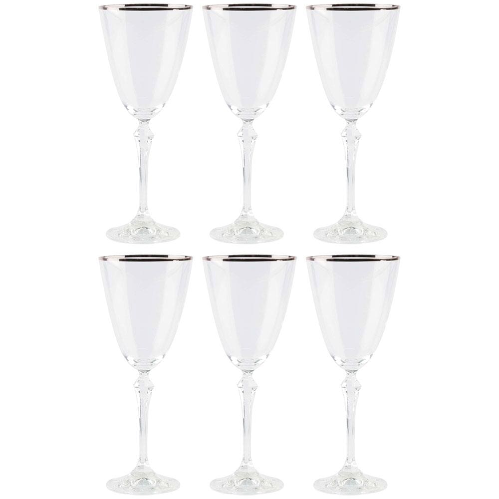 Conjunto de Taças para Água Bohemia Silver Rim 350ml - 6 Peças