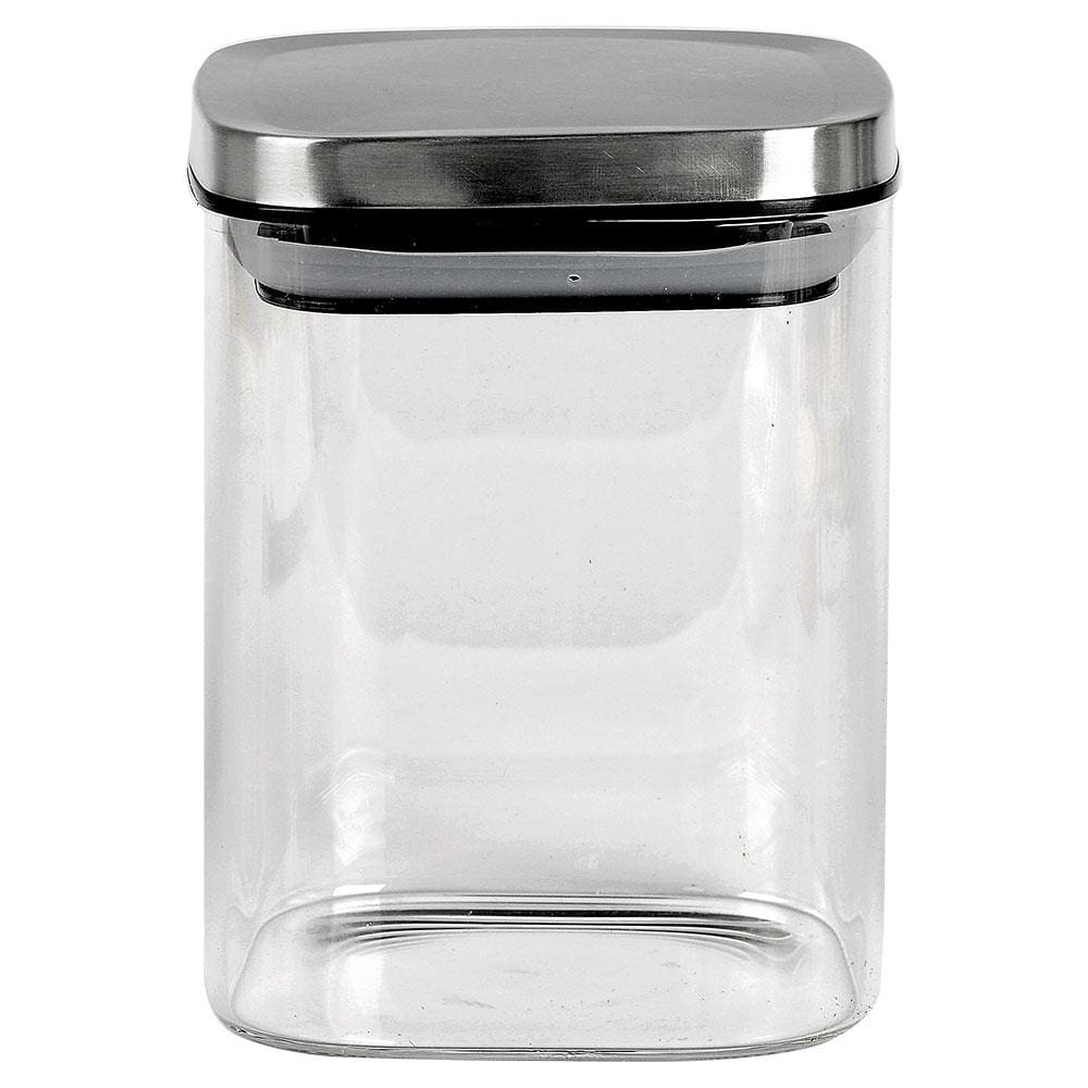 Porta Mantimentos Quadrado Dynasty em Vidro Borossilicato com Tampa de Metal Prata – 800 ml
