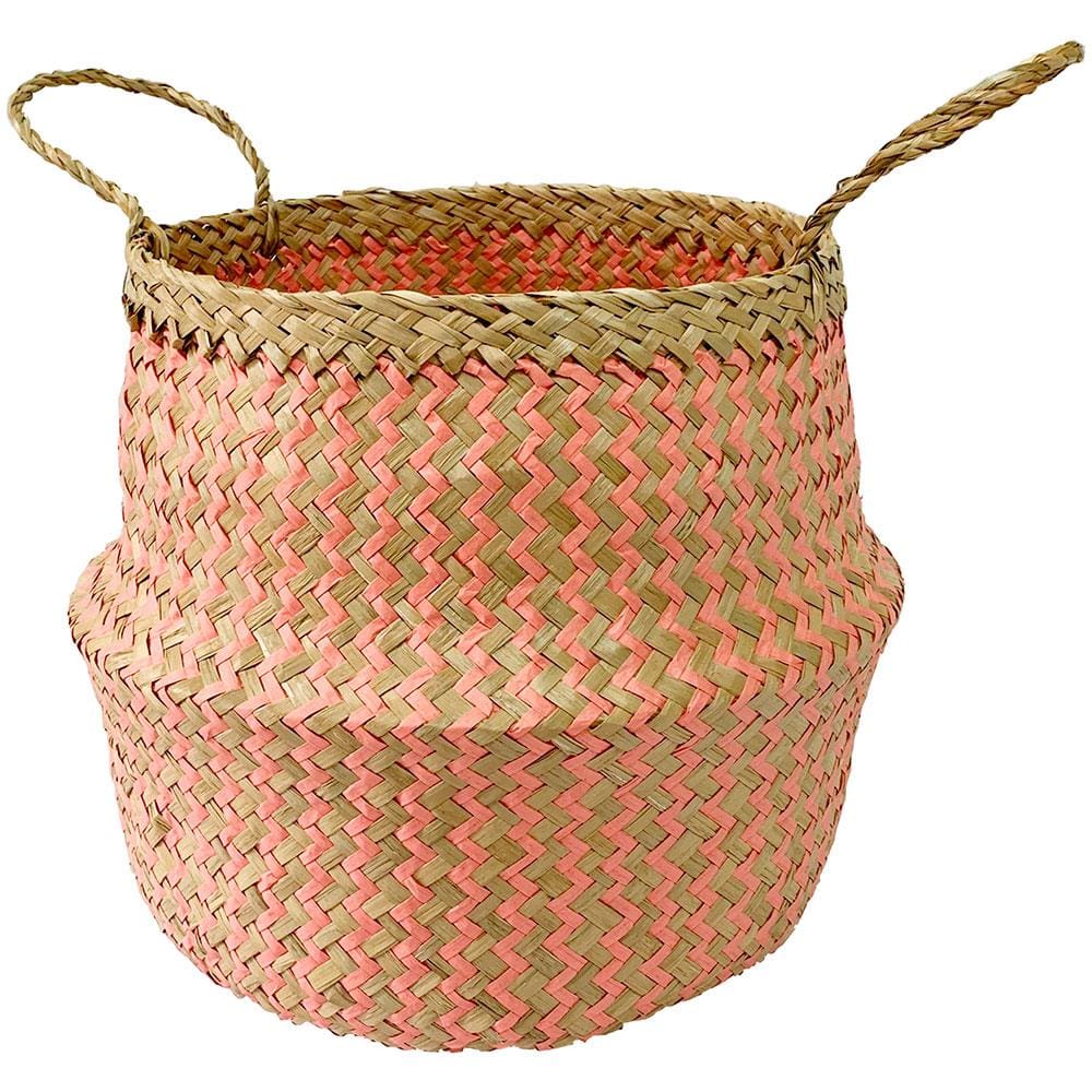Cesta Redonda L’Hermitage Mundi em Fibra Natural com Alças Rosa – 26 cm