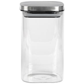 Porta Mantimentos Quadrado Dynasty em Vidro Borossilicato com Tampa de Metal Prata – 1,1 L
