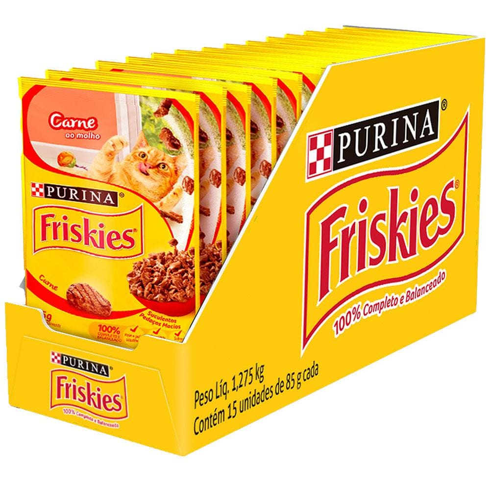 Ração Úmida para Gatos Adultos Purina Friskies Carne ao Molho 85g - 15 Unidades