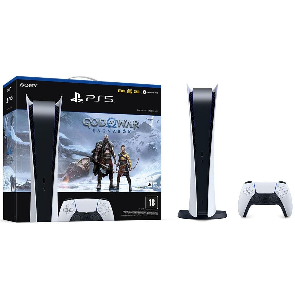 Console Playstation 5 Edição Digital 825 GB Sony Bundle God Of War Ragnarok  4K em Promoção é no Banco PAN