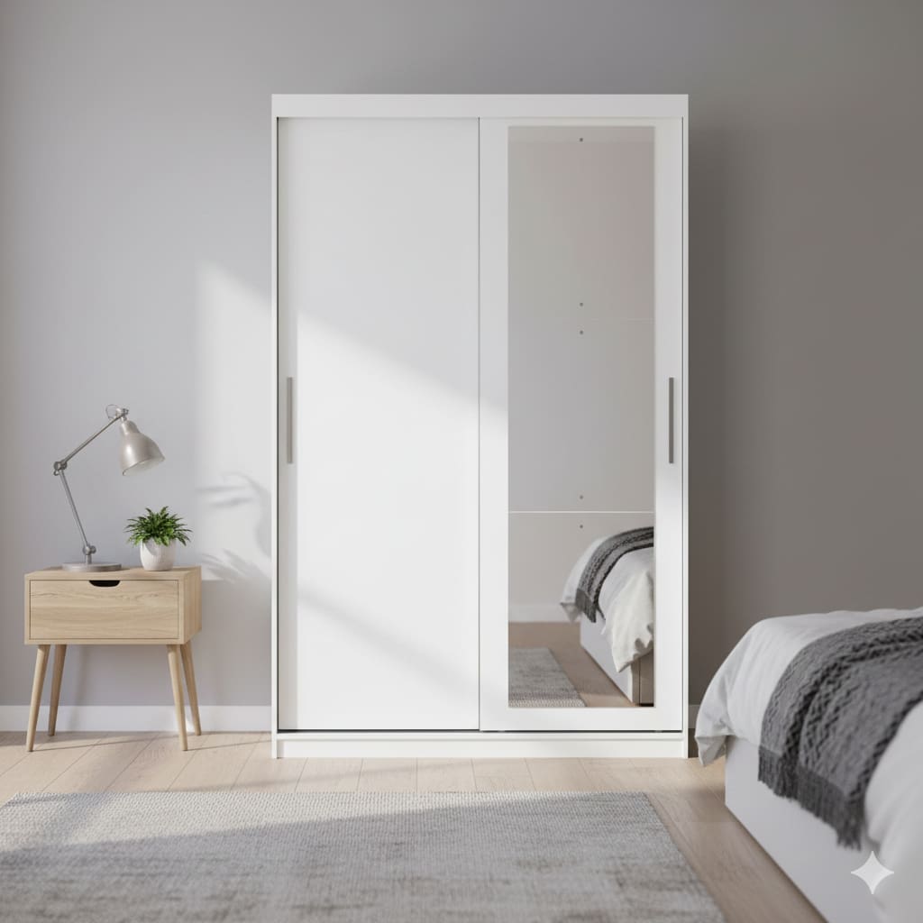 Guarda-Roupa Solteiro Bartira Paris 2 Portas de Correr com Espelho 2 Gavetas Internas MDP - 134,4cm de Largura