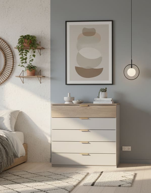 Cômoda Bartira Diplomata com 5 Gavetas, Trava de Segurança e Espaço para TV de até 42 polegadas - 90cm de Largura