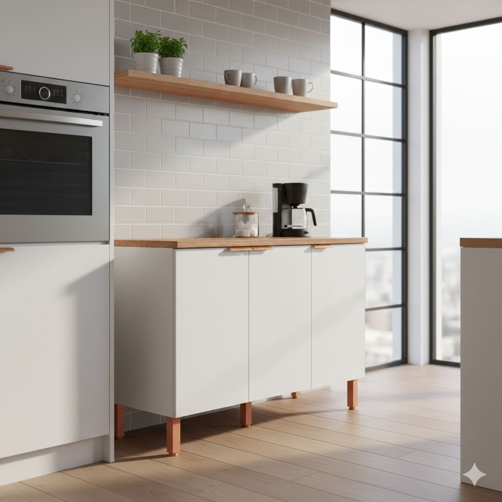 Balcão Bartira Topázio UP 3 Portas de Bater 2 Prateleiras Internas Com Tampo MDP - 120,1cm de Largura