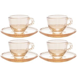 Conjunto com 4 Xícaras e Pires para Café Wolff Pearl em Cristal Âmbar - 80 ml