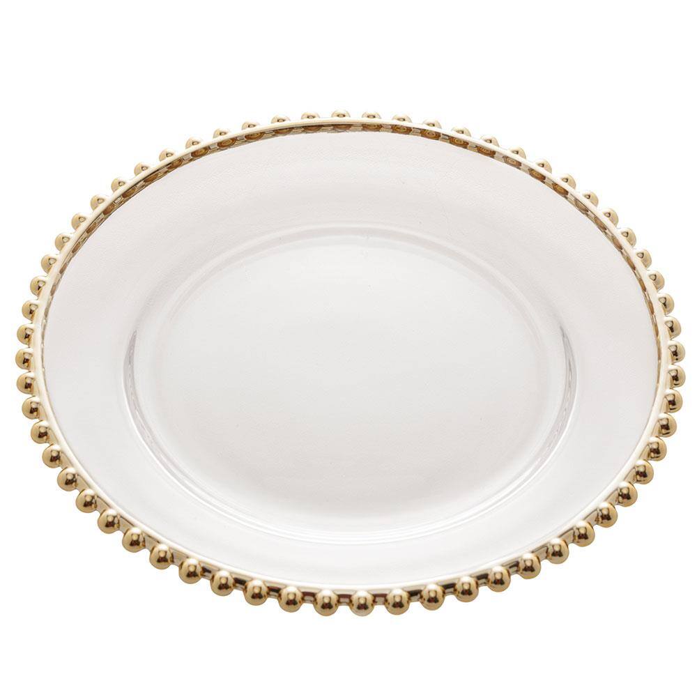 Prato Raso Wolff Pearl com Borda Dourada - 20 cm