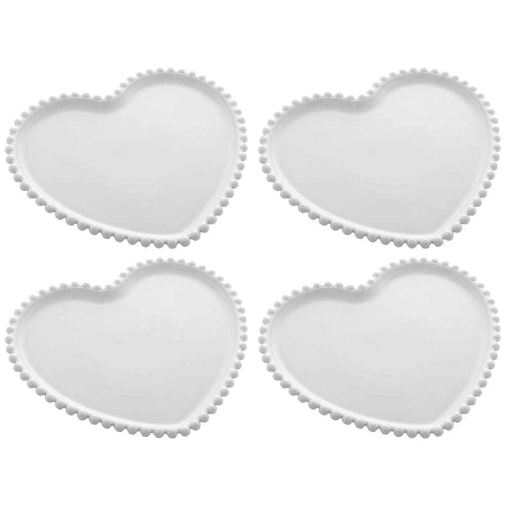 Conjunto de Pratos para Sobremesa Wolff Coração Beads Branco - 2 Peças