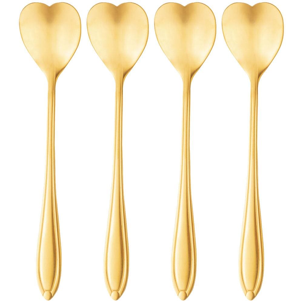 Conjunto de Colheres para Chá Wolff Heart em Aço Inox Dourado - 4 Peças