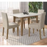 Mesa de Jantar Retangular Poliman Kate com Tampo de Vidro e 4 Cadeiras Revestidas em Suede