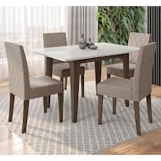 Mesa de Jantar Retangular Poliman Kate com Tampo de Vidro e 4 Cadeiras Revestidas em Suede