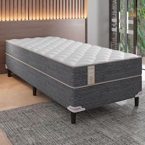 Cama Box de Solteiro Portobel New Lexus com Molas Ensacadas e Revestimento em Tecido Poliéster 60x88x188cm - Branco/Cinza