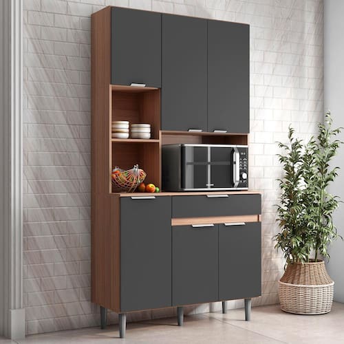 Cozinha Compacta Poliman Nubia com 6 Portas, 1 Gaveta e 3 Prateleiras - 90cm de largura