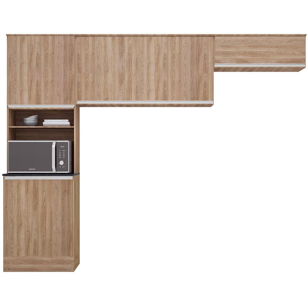 Cozinha Compacta Poliman Paris com 6 Portas e 5 Prateleiras - 260cm de largura - Carvalho