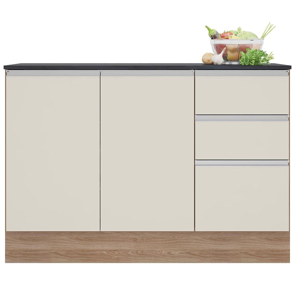 Balcão Poliman Paris com 3 Portas, 2 Gavetas e 1 Prateleira - 120cm de largura - Carvalho/Off White