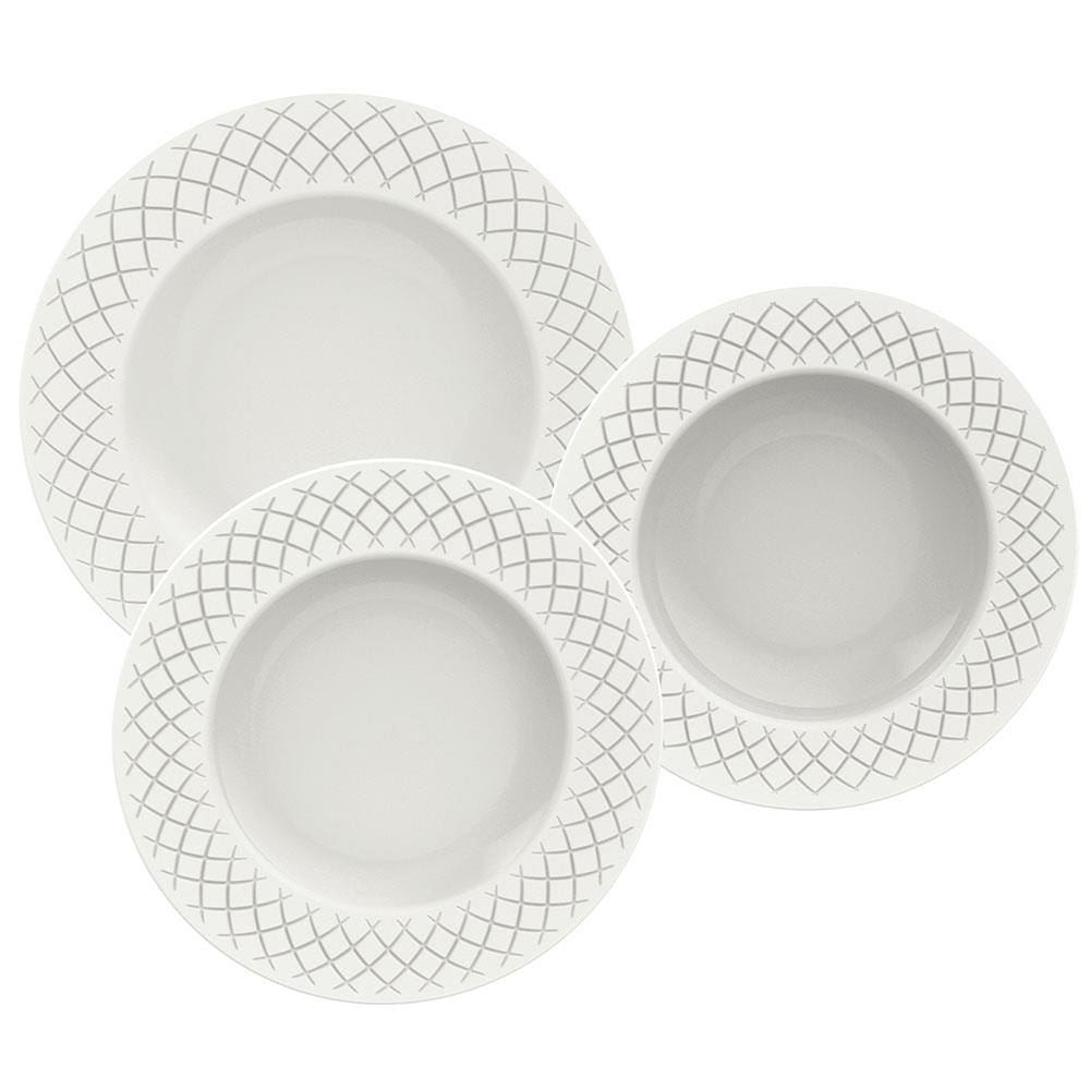 Conjunto com 18 Pratos Tramontina Ingrid em Porcelana - Branco