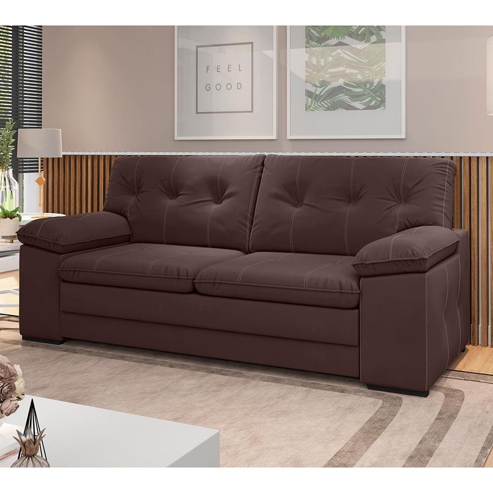 Sofá 3 Lugares Besthouse Genova com 217 cm de Largura e Revestido em Suede Veludo - Marrom