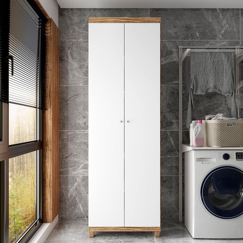 Armário Multiuso Bartira Gigante com 2 Portas e 5 Prateleiras - Branco Fosco - Damasco/Branco Fosco