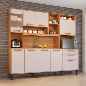 Cozinha Compacta Itatiaia Nápoles com 8 Portas, 3 Gavetas e 9 Prateleiras - 220cm de largura