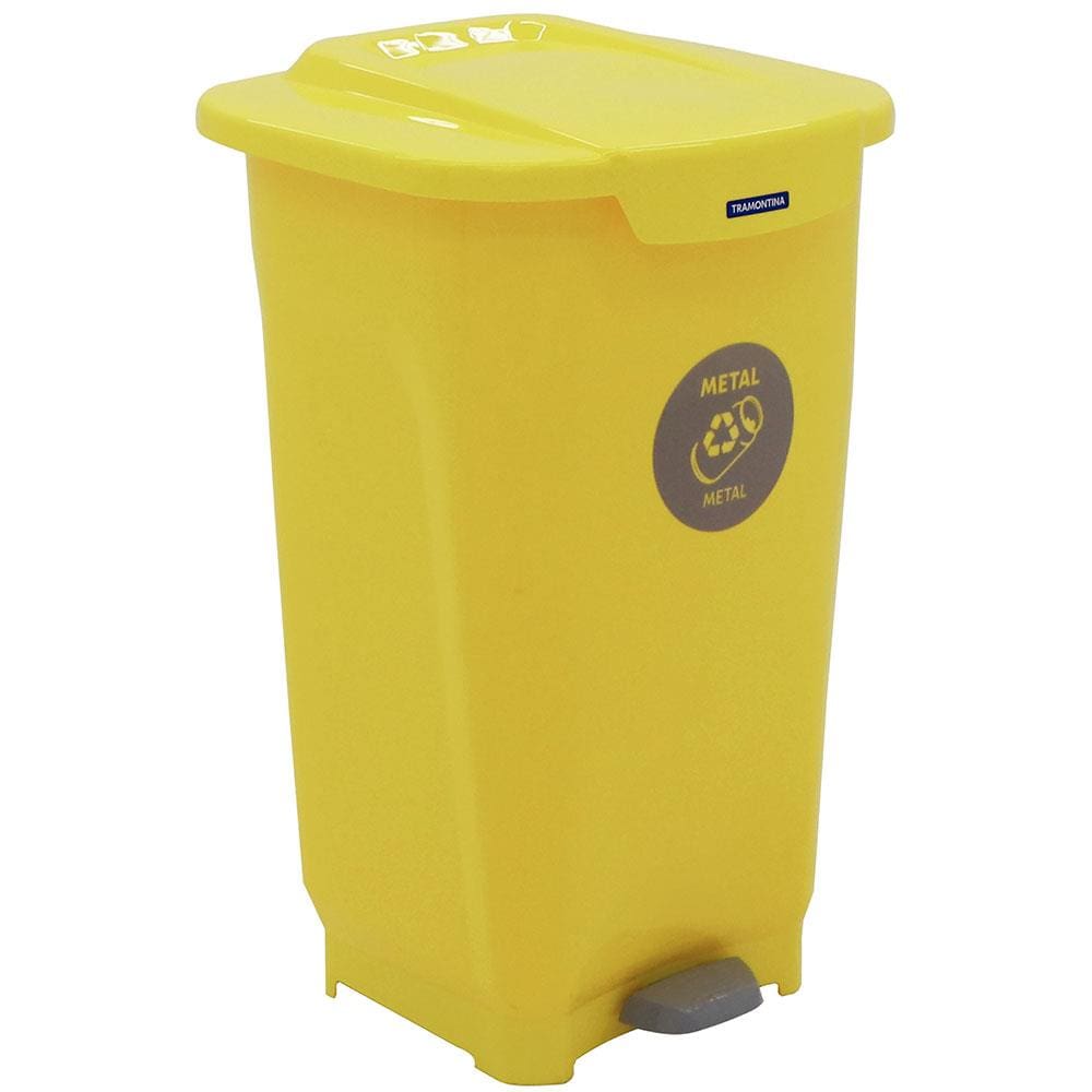 Lixeira para Coleta Seletiva com Pedal Tramontina T-Force em Polipropileno Amarelo - 50 L