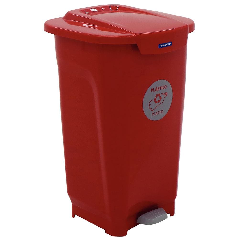 Lixeira para Coleta Seletiva com Pedal Tramontina T-Force em Polipropileno Vermelho - 50 L