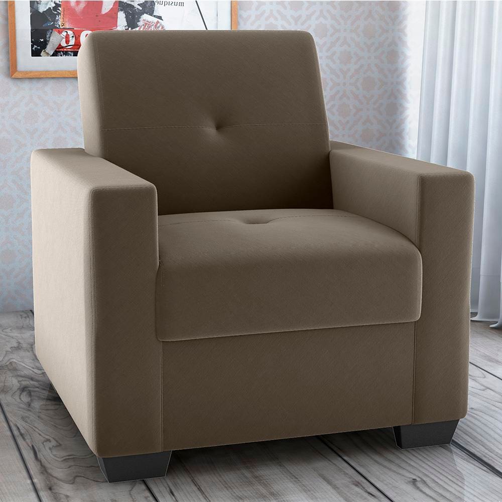 Poltrona Lavínia Matrix em Tecido Suede com Apoio para Braços - Castor