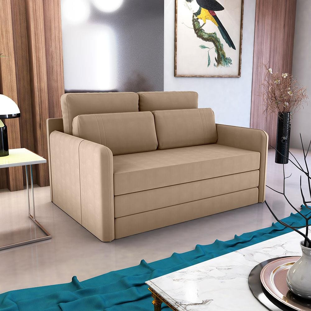 Sofá-Cama Matrix Martina Retrátil com 2 Lugares, Braços e Revestimento em Tecido Veludo Light - 152cm de largura