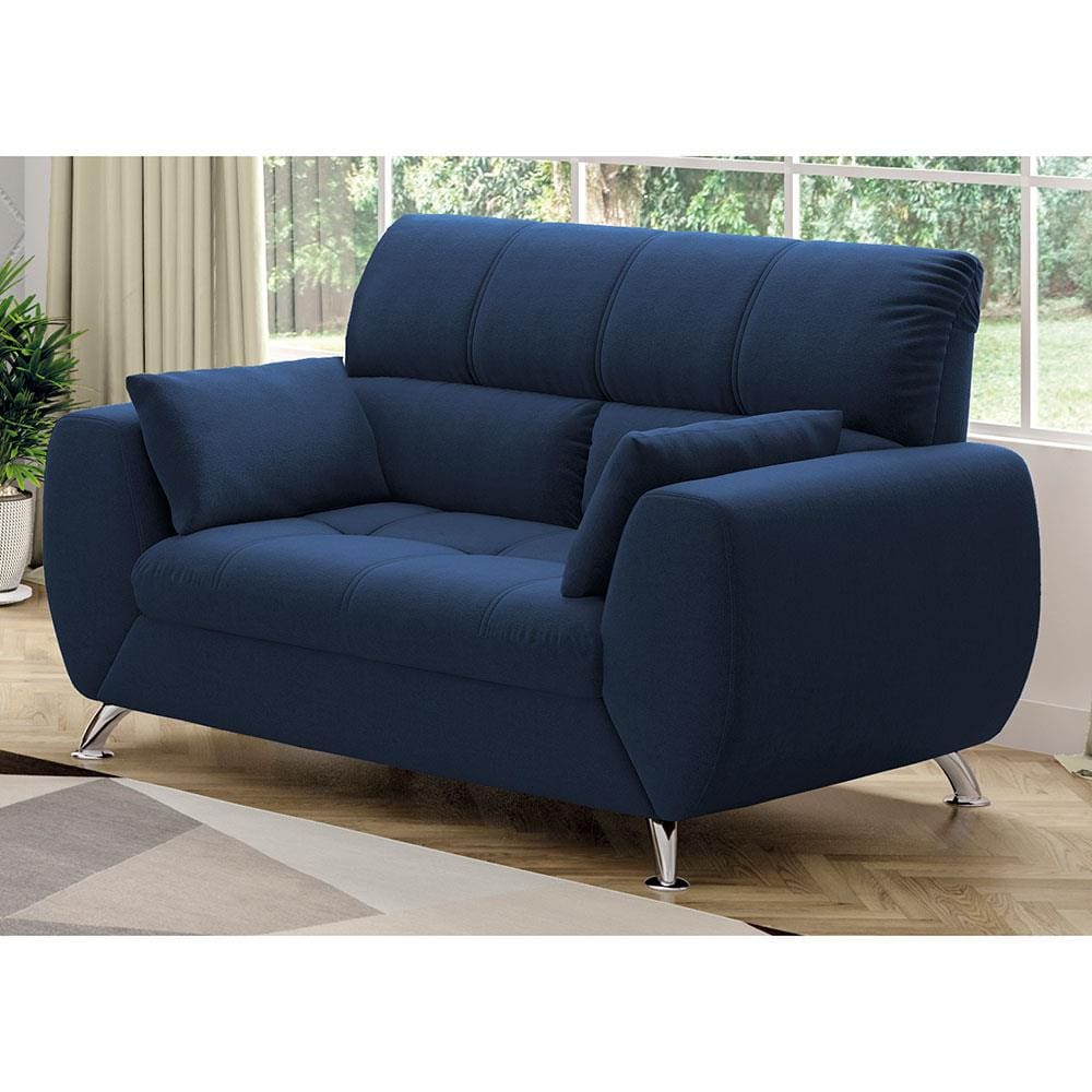 Sofá de 2 Lugares Linoforte Bélgica com 154 cm de Largura e Revestido em Tecido Suede - Azul Marinho
