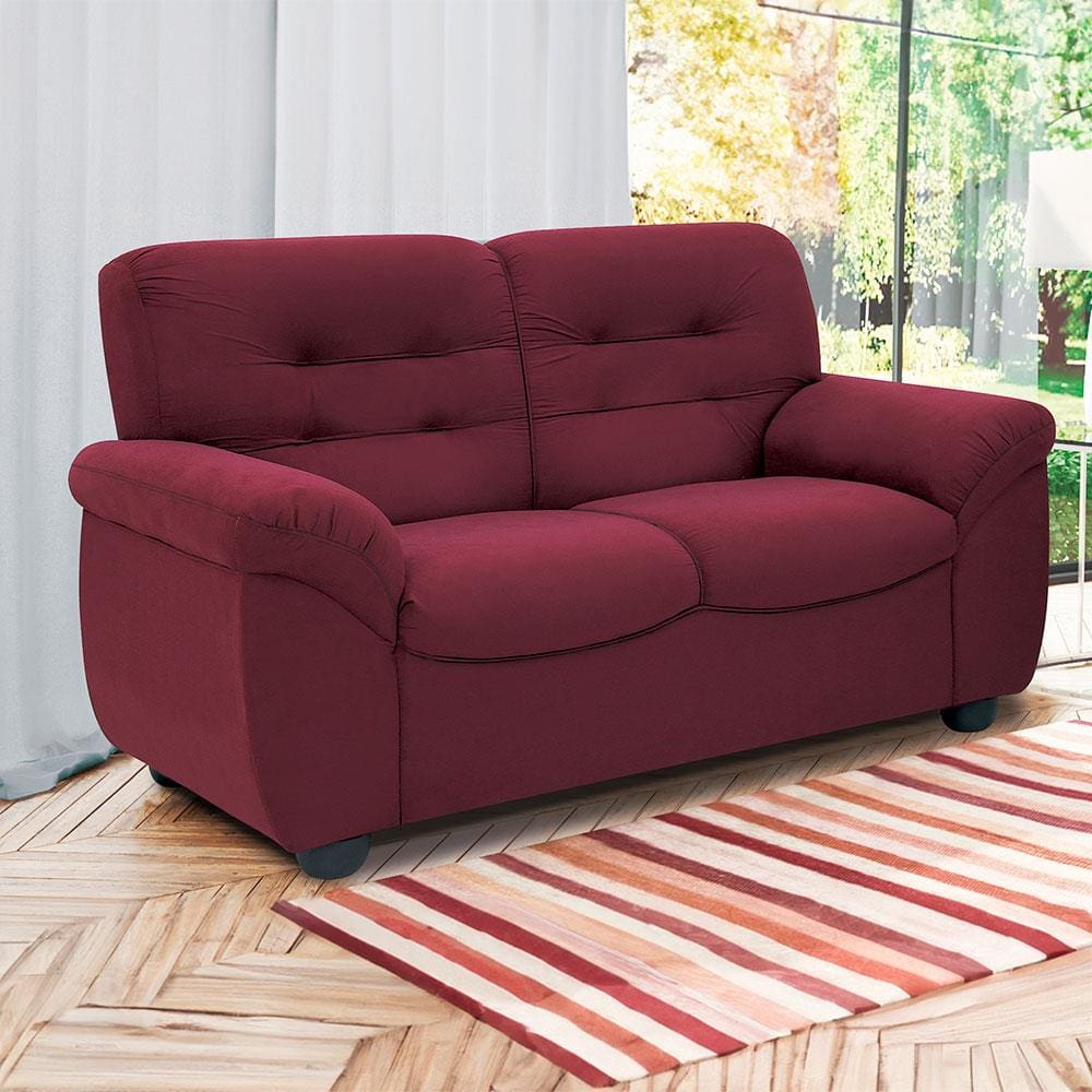 Sofá de 2 Lugares Linoforte Stillus II com 154 cm de Largura e Revestido em Tecido Suede - Vermelho Carmin