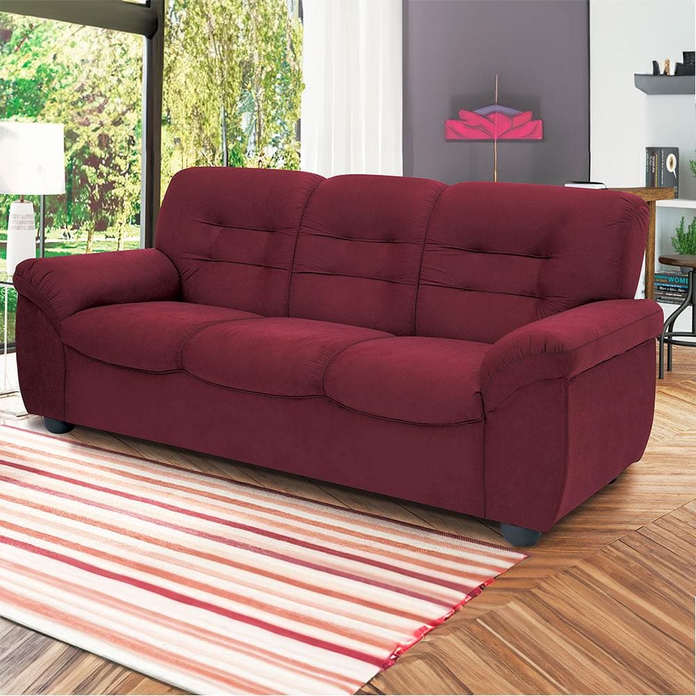 Sofá de 3 Lugares Linoforte Stillus II com 204 cm de Largura e Revestido em Tecido Suede - Vermelho Carmin