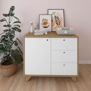 Balcão Armário Artany Lugano com 1 Porta e 3 Gavetas - Olmo/Branco