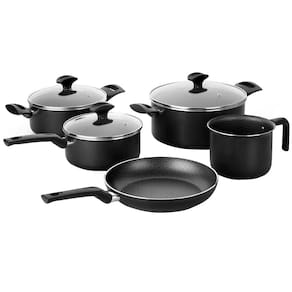 Conjunto de Panelas 5 Peças Multiflon Amora com Revestimento Antiaderente Ultra7 e Tampas de Vidro - Preto Matte