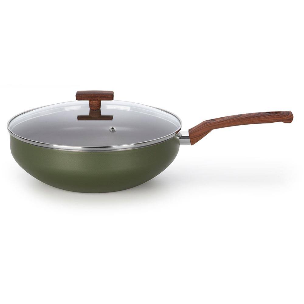 Frigideira Wok Multiflon Eté com Antiaderente Ultra 7 Verde e Tampa - 28 cm