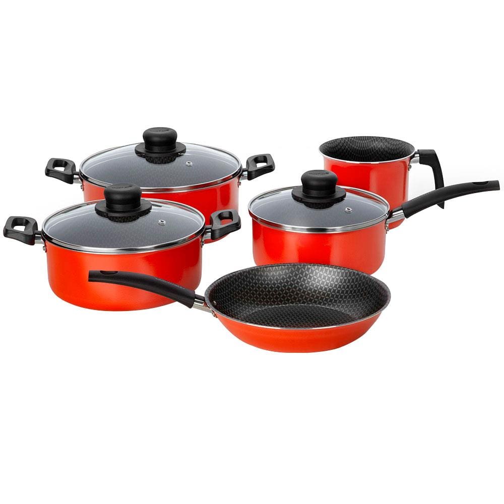 Conjunto de Panelas 5 Peças Multiflon Daily com Revestimento Antiaderente Ultra7 e Tampas com Saída de Vapor - Laranja