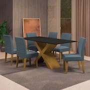 Mesa de Jantar Retangular Dobuê Creta Light 180x90cm com 6 Cadeiras Estofadas Revestidas em Tecido Veloplus
